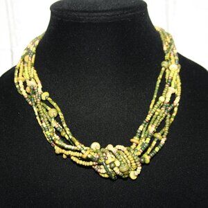 🌿💚 Green Multistrand Wooden Necklace – 19" · Earthy Layers ·